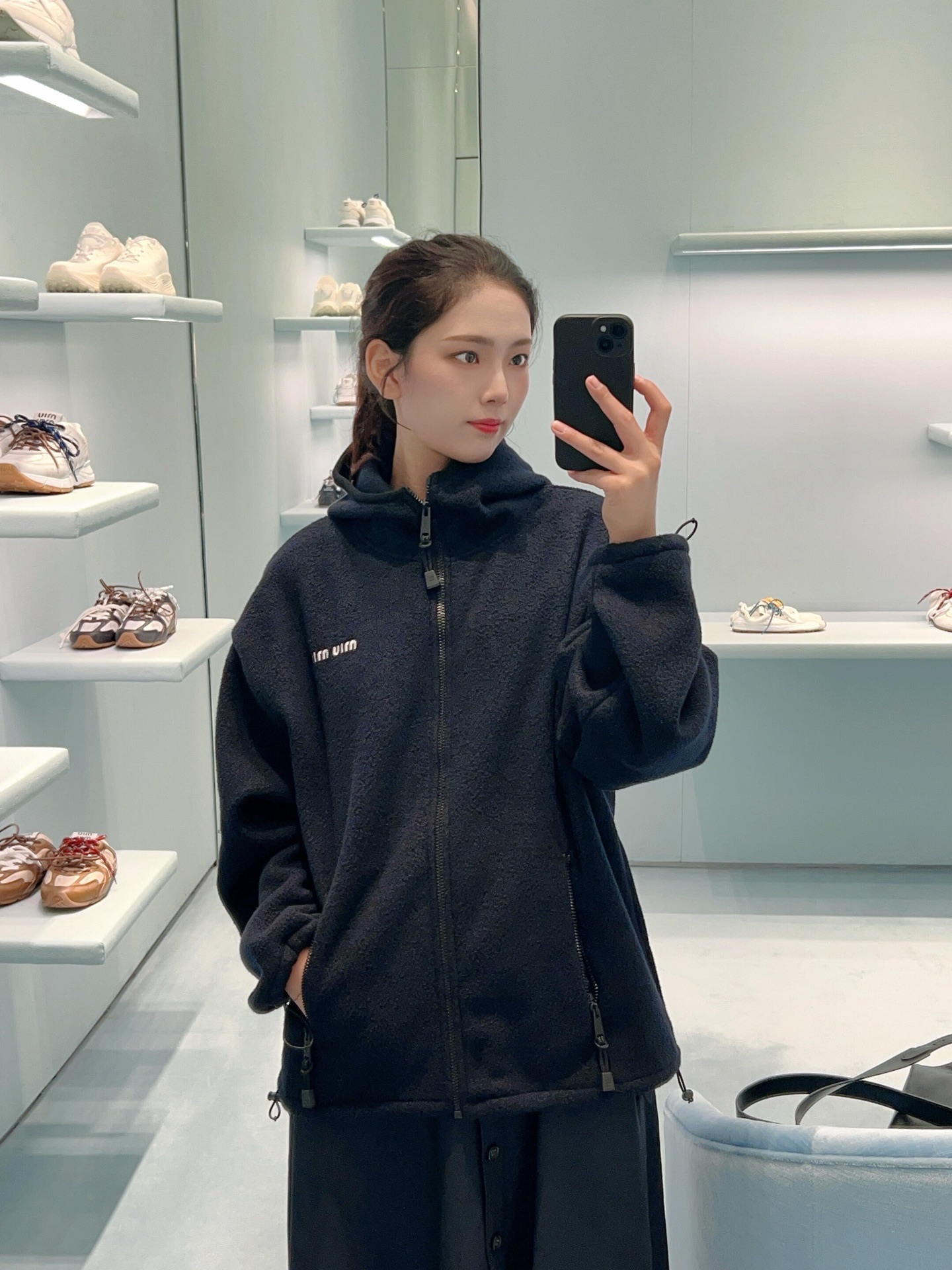 Miu Miu Fleece Hoodie Jacket with Embroidered Logo - Casual & Stylish 2 i1756201497065 9736 0 0