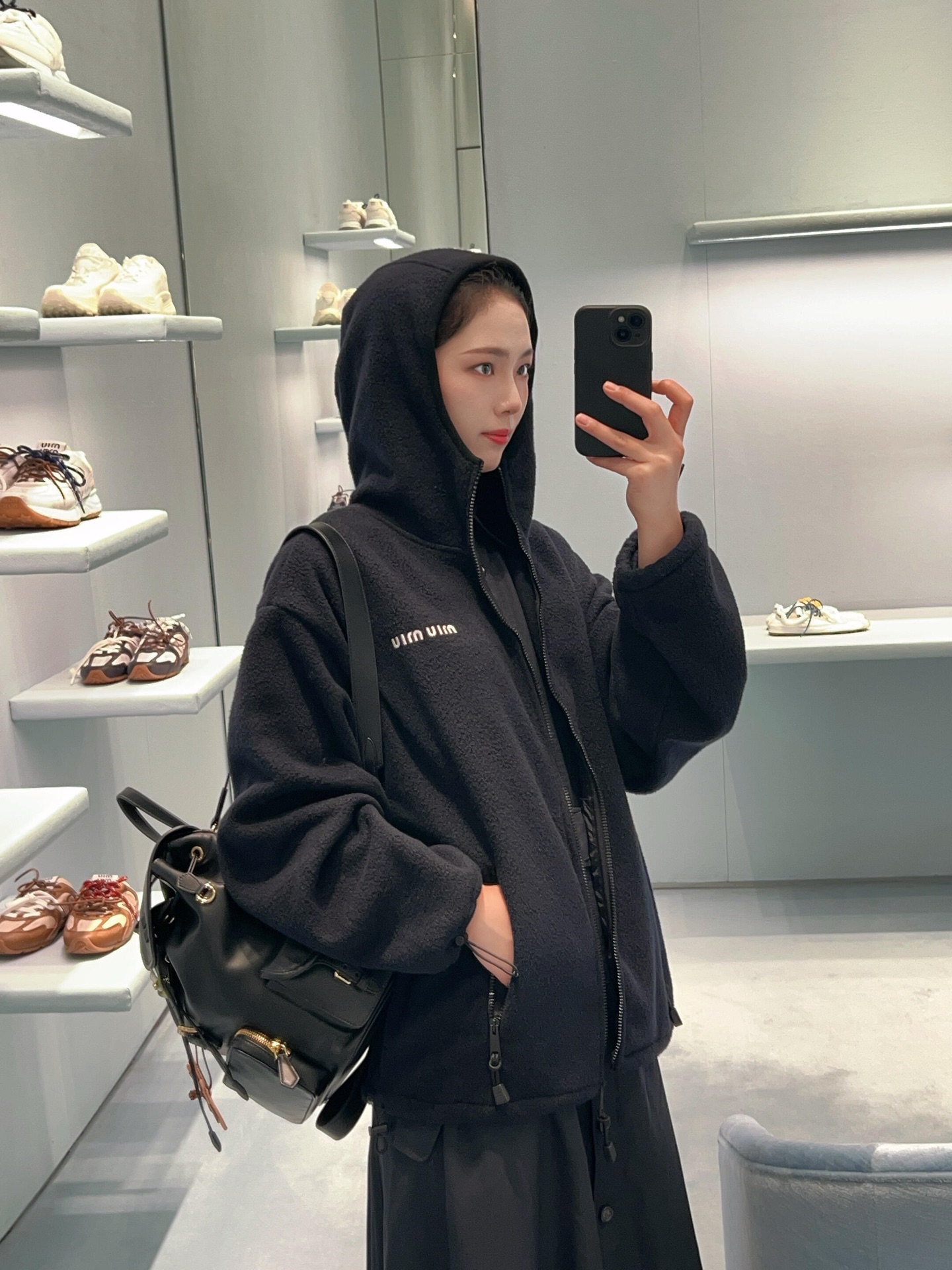 Miu Miu Fleece Hoodie Jacket with Embroidered Logo - Casual & Stylish 3 i1756201498981 599 0 1