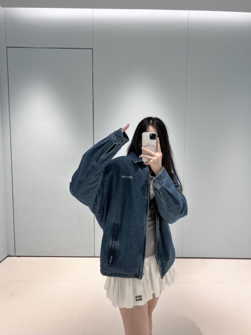 Miu Miu Denim Jacket With Fleece Lining And Embroidered Logo 1 Miu Miu Denim Jacket With Fleece Lining And Embroidered Logo