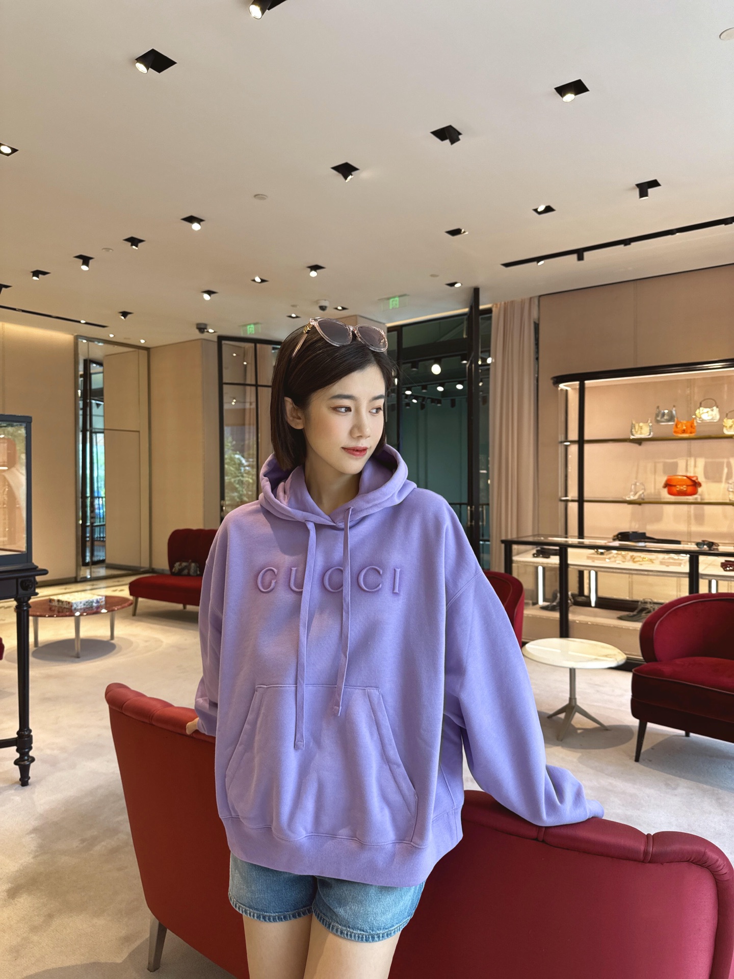 Gucci Women's Purple Hoodie with Embossed Logo - Casual & Stylish