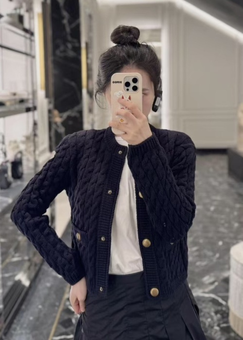 Moncler Women's Cable Knit Cardigan with Gold Button, Round Neck, Long Sleeve 35 Moncler Women's Cable Knit Cardigan with Gold Button, Round Neck, Long Sleeve