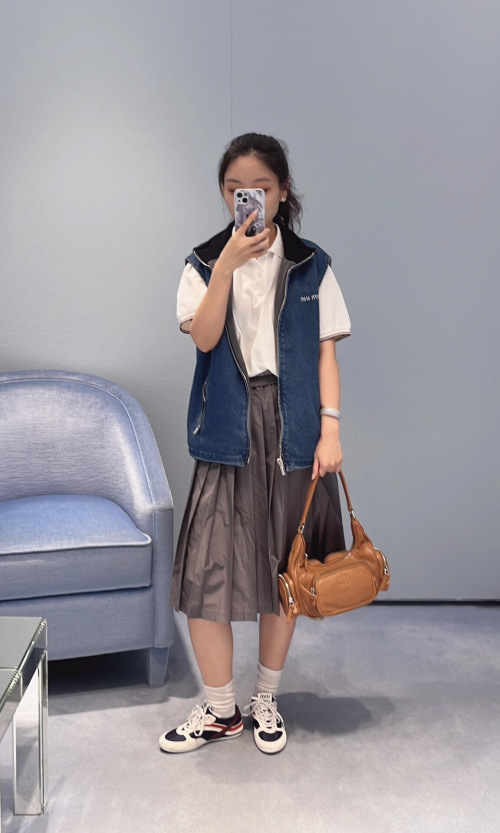 Miu Miu Denim Fleece Vest, Vintage-Inspired Sleeveless Jacket, S/M/L Available 1 Miu Miu Denim Fleece Vest, Vintage-Inspired Sleeveless Jacket, S/M/L Available