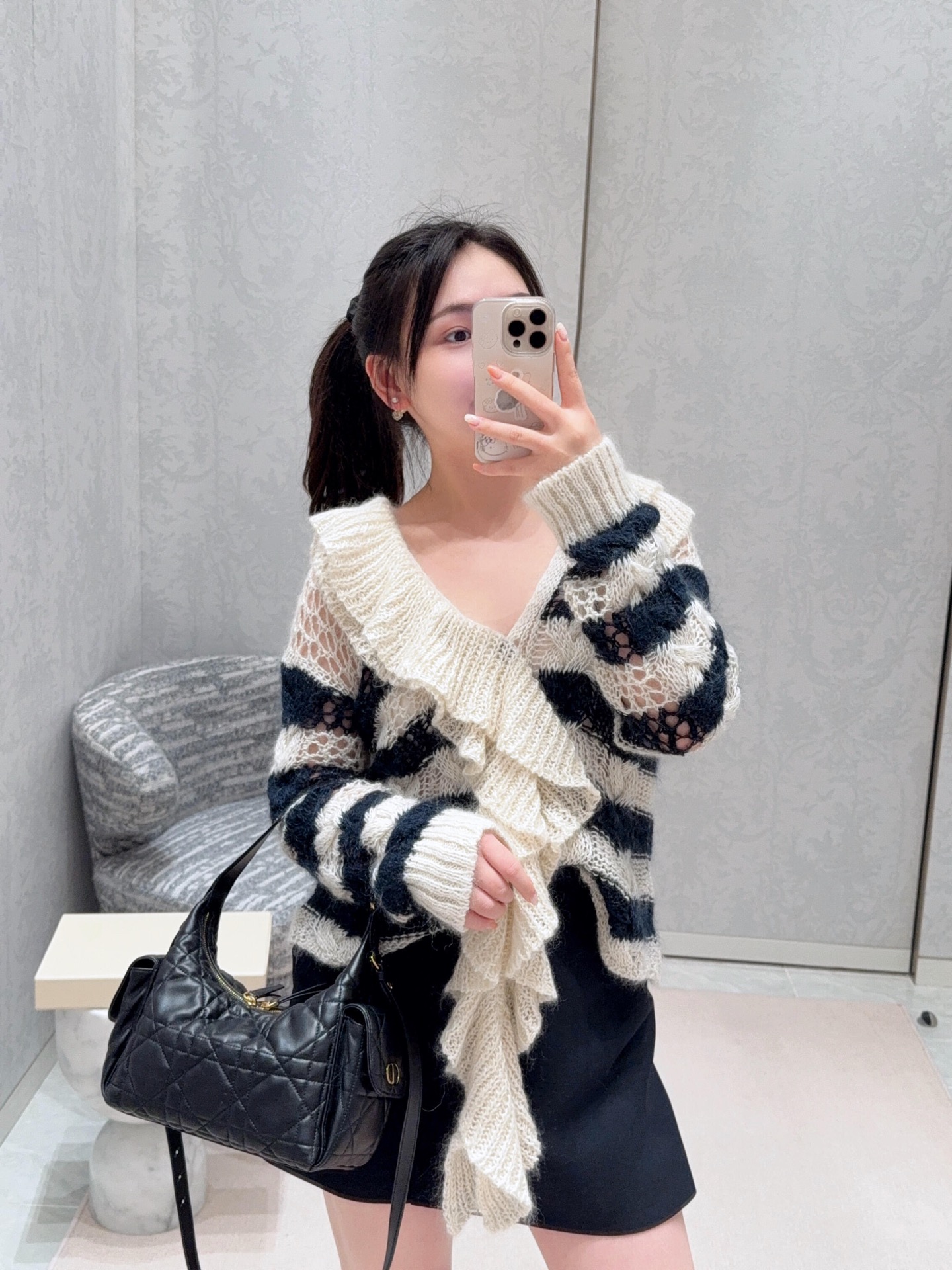 Dior Striped Knit Cardigan with Detachable Ruffle Collar - Versatile & Chic 8 i1757659771709 2761 0 6