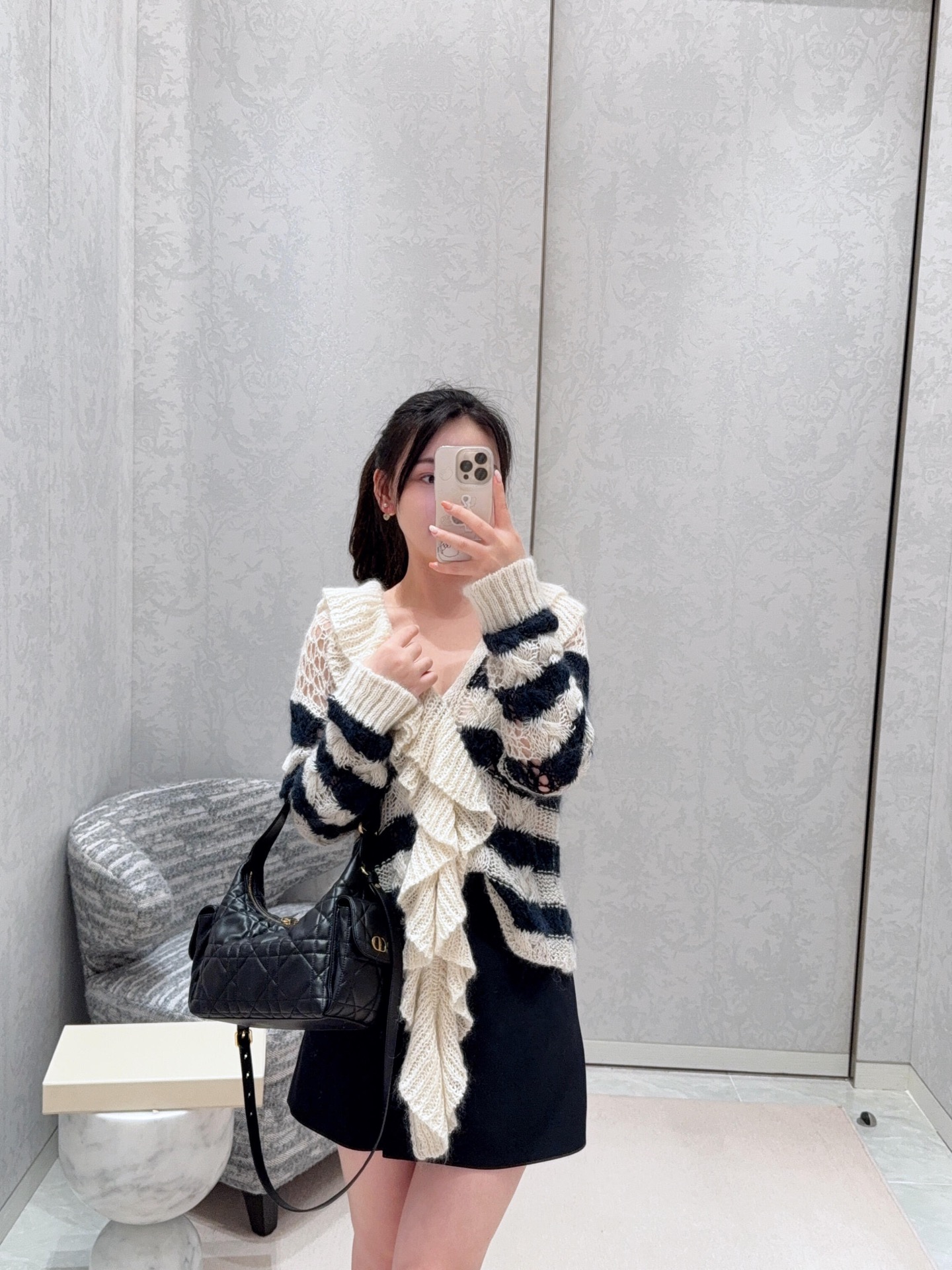 Dior Striped Knit Cardigan with Detachable Ruffle Collar - Versatile & Chic 10 i1757659771709 2861 0 8