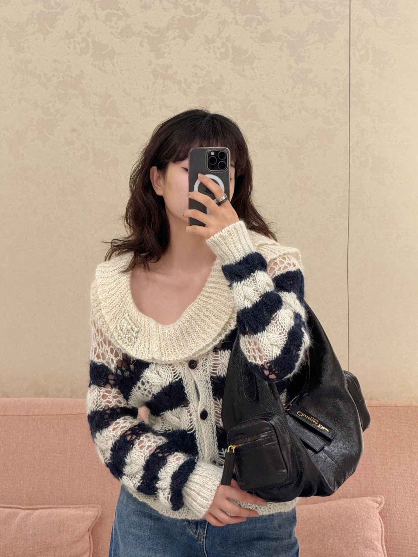 Dior Striped Knit Cardigan with Detachable Ruffle Collar - Versatile & Chic 5 i1757659771709 5501 0 3