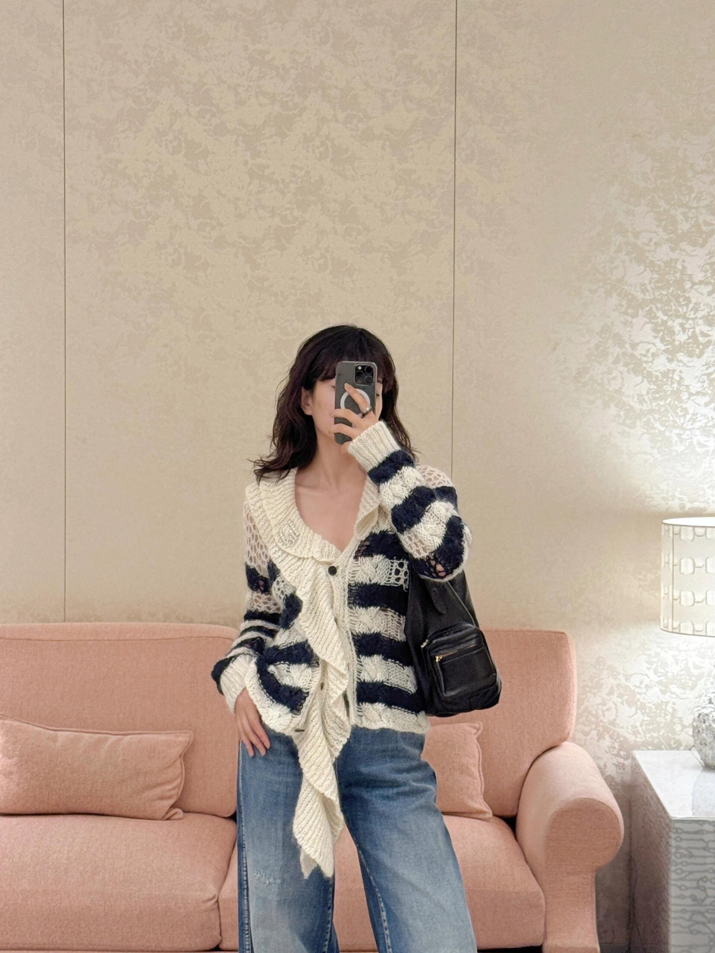 Dior Striped Knit Cardigan with Detachable Ruffle Collar - Versatile & Chic 7 i1757659773048 6407 0 5