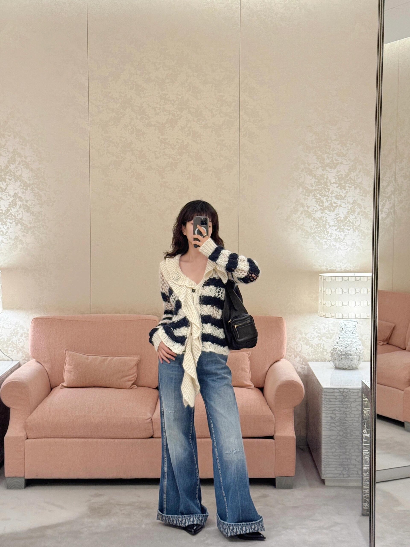 Dior Striped Knit Cardigan with Detachable Ruffle Collar - Versatile & Chic 6 i1757659773072 1375 0 4