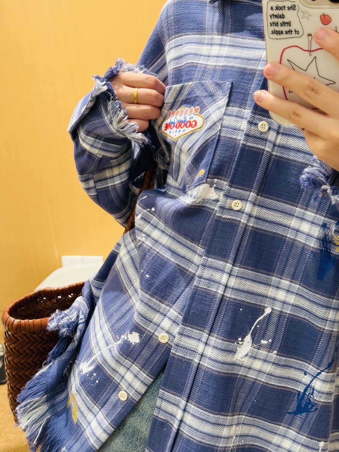 Plaid Long Sleeve Shirt with Distressed Details and Paint Splatter Design 5 i1757743820693 7175 0 3