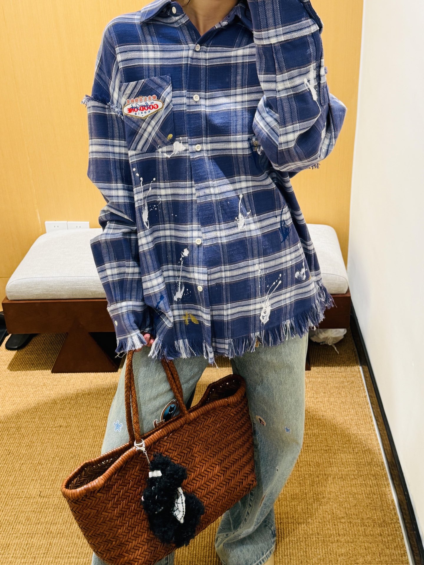 Plaid Long Sleeve Shirt with Distressed Details and Paint Splatter Design 6 i1757743820930 215 0 4