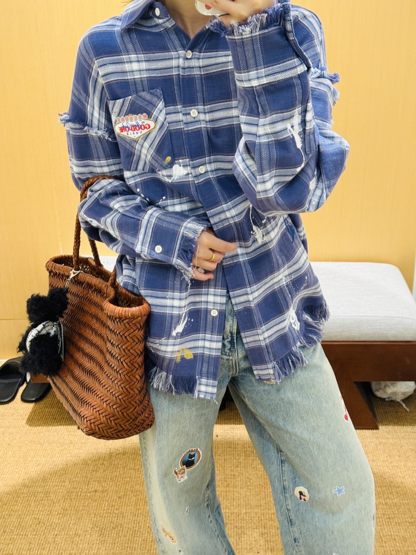 Plaid Long Sleeve Shirt with Distressed Details and Paint Splatter Design 10 i1757743821718 3204 0 8
