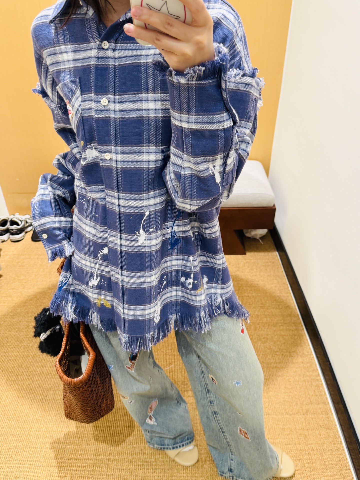 Plaid Long Sleeve Shirt with Distressed Details and Paint Splatter Design 7 i1757743821797 1774 0 5