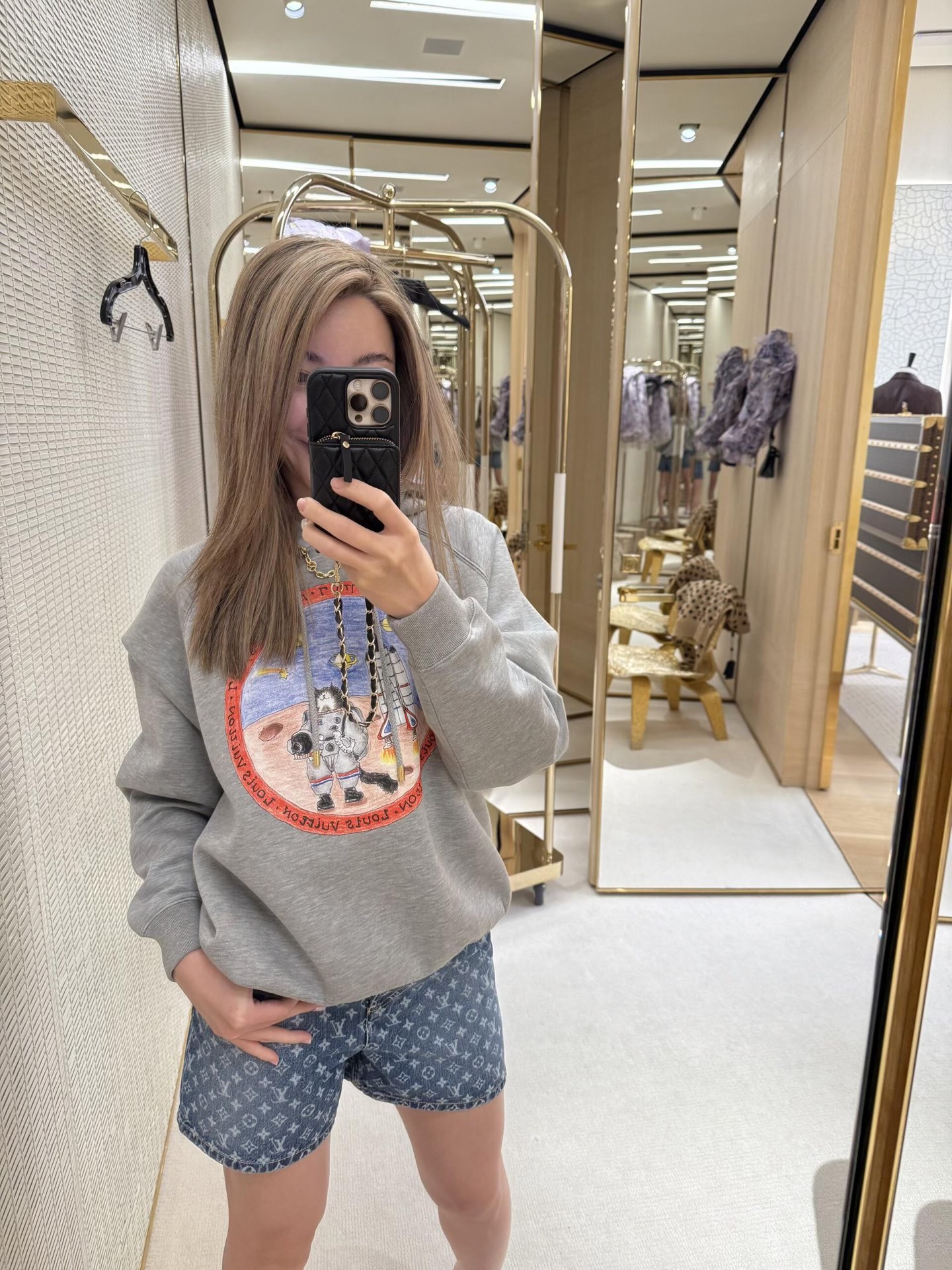 Louis Vuitton Grey Astronaut Cat Print Hoodie, Luxury Fashion Sweatshirt
