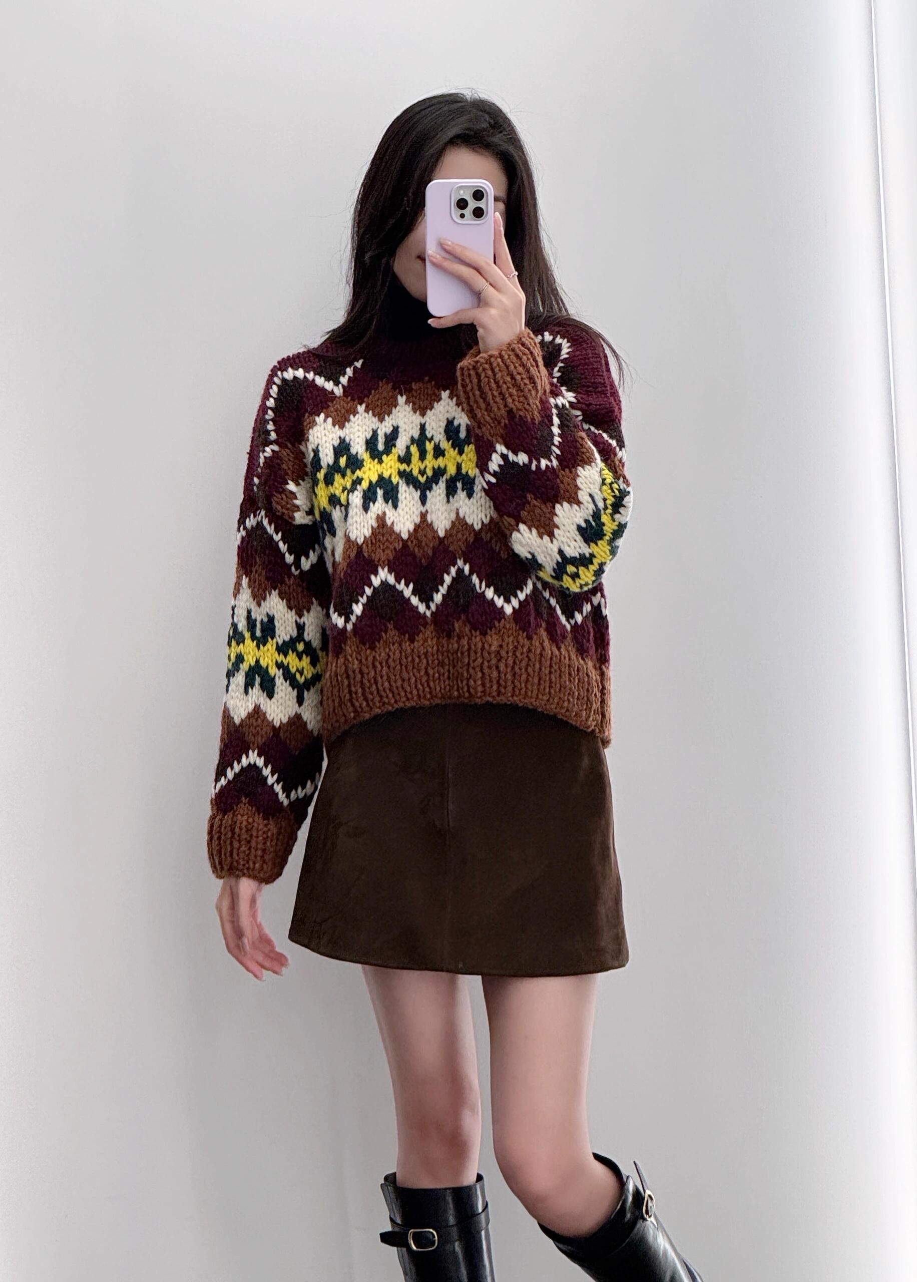 Celine Fair Isle Jacquard Wool Knit Sweater, Winter Collection