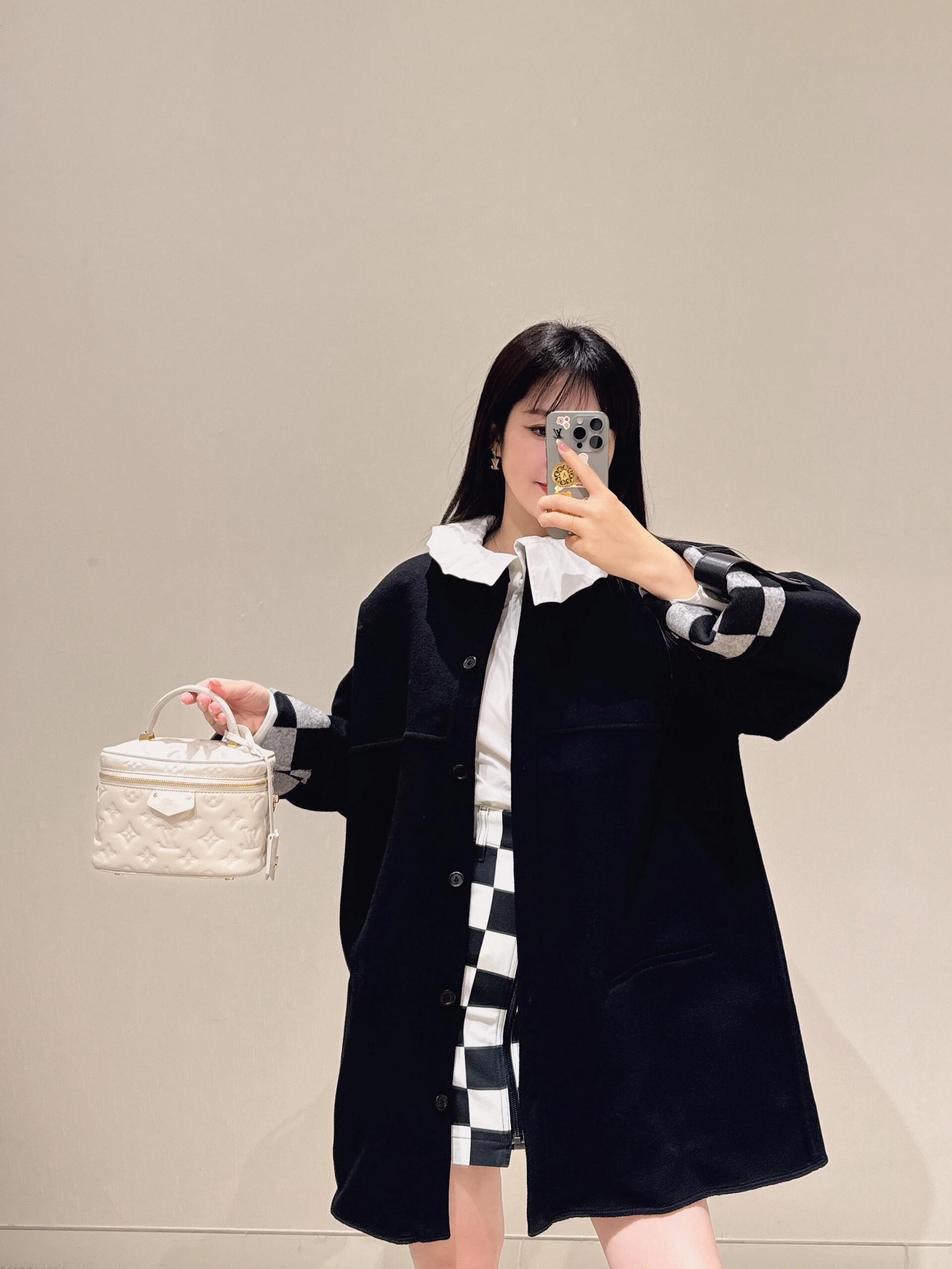 Louis Vuitton Checkerboard Cuff Wool Blend Coat - Chic Outerwear