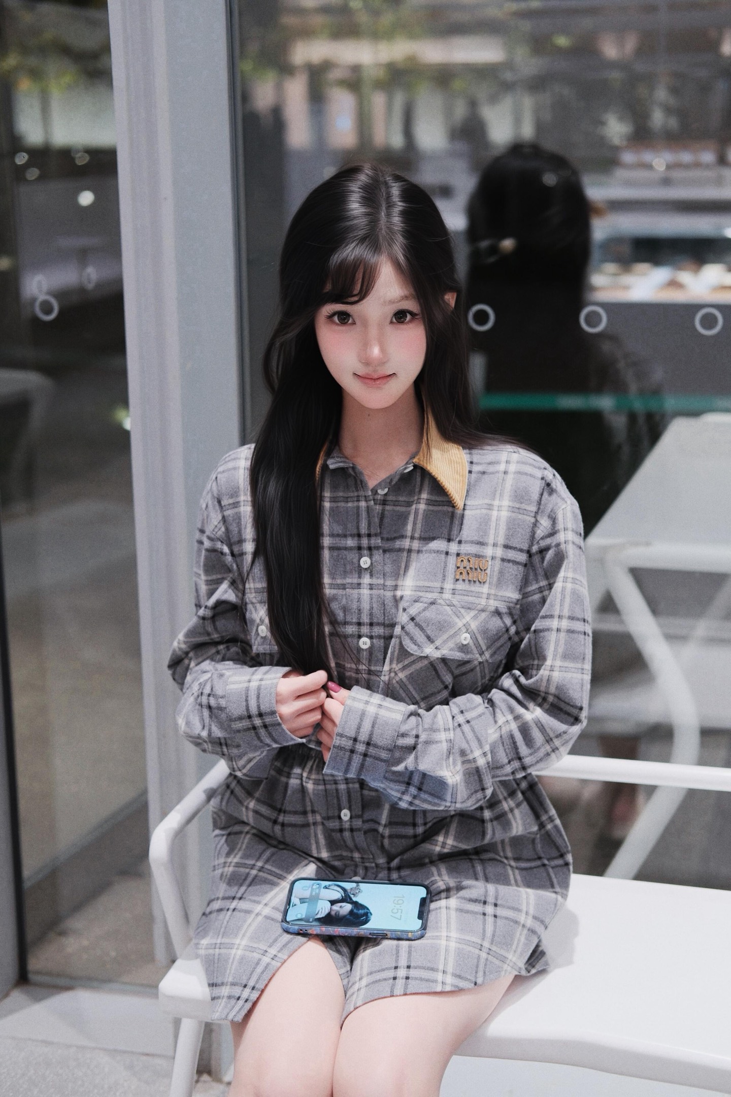 NO:590848,MiuMi* 25FW new autumn and winter retro plaid flannel long-sleeved shirt | Exclusively developed by yb!  High quality production!  The original customized gray plaid + flannel base brings a retro and lazy atmosphere. The corduroy splicing collar + embroidered logo is a Miu-style sweet and cool design. The oversized version can be worn alone as a skirt or layered as a base, casual and hidden. Pair it with the plaid skirt of the same series for a retro girl. You can wear it with one piece to look effortlessly fashionable~ Available now S/M/L,, miumiu, versace, skirts, shirts, alexander wang19860909MiuMi* 25FW秋冬新款 复古格纹法兰绒长袖衬衫丨独家yb开发！高版出品！原版定制灰调格纹+法兰绒基底自带复古慵懒氛围,灯芯绒拼接领+刺绣Logo是Miu式甜酷小心机,oversize版型既能单穿当裙装,也能叠穿打底,随性又藏肉.搭同系列格纹半裙是复古少女,一件就能穿出毫不费力的时髦感~现货发售S/M/L,,miumiu,versace,skirts,shirts,alexander wang,Women's clothing
