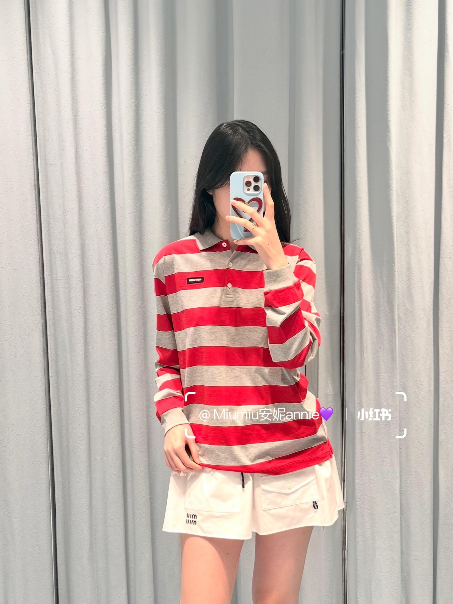 미우미우 컬러 블록 스트라이프 긴팔 폴로셔츠 26 SS 상세 이미지 7