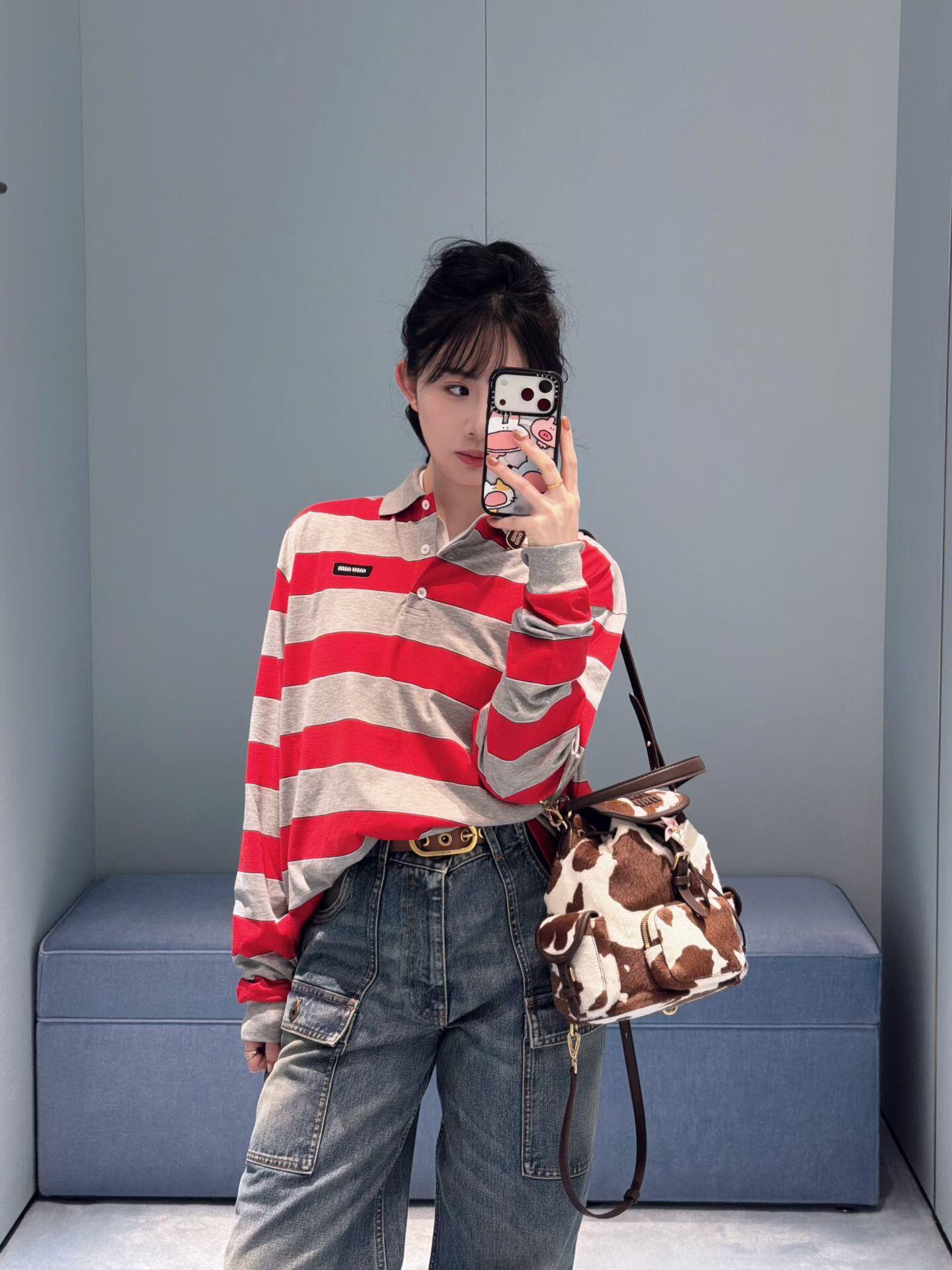 미우미우 컬러 블록 스트라이프 긴팔 폴로셔츠 26 SS 상세 이미지 3