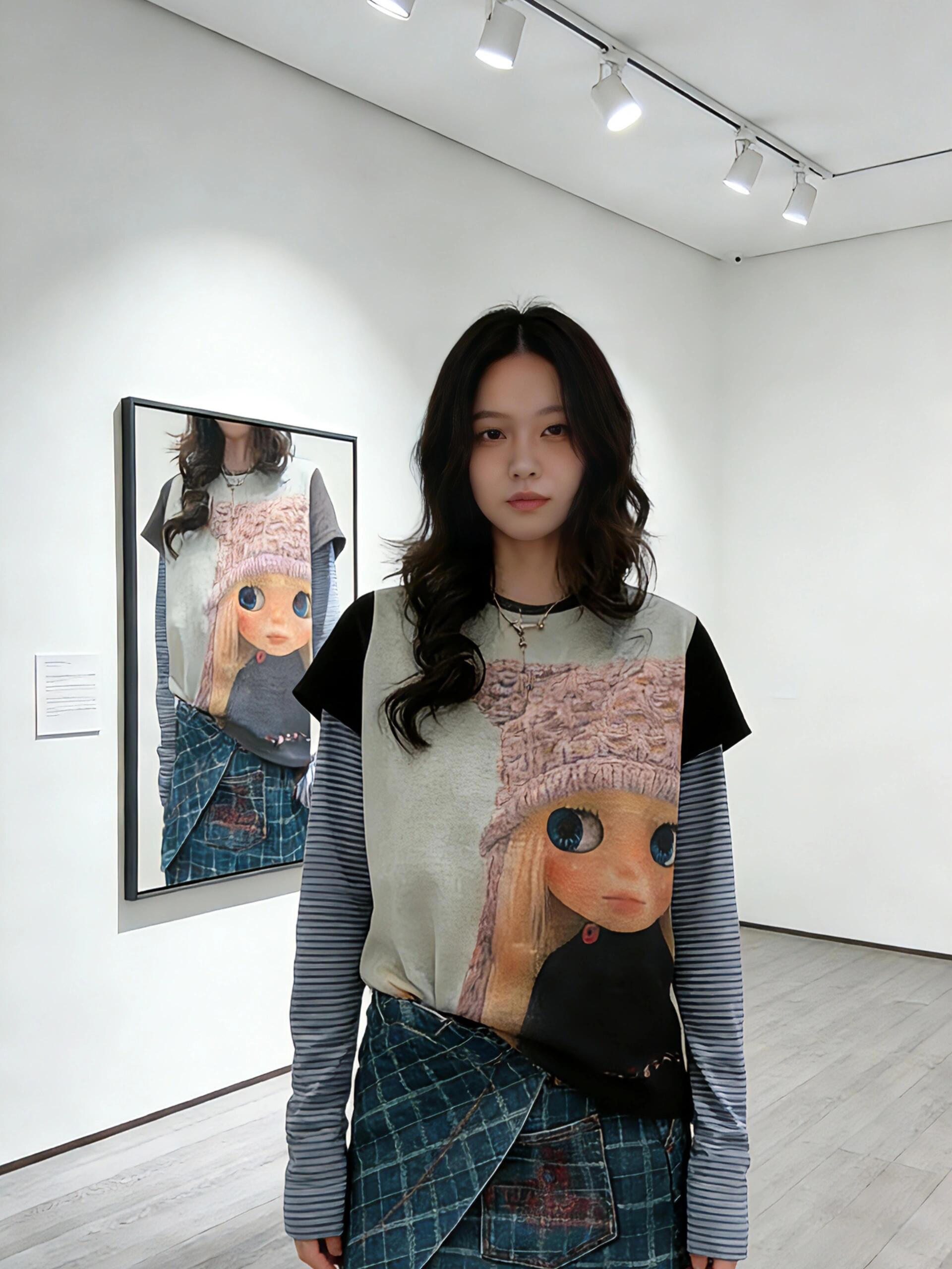 NO:710000,Coyse*o x blythe joint limited series new fake two-piece striped splicing printed long-sleeved T-shirt丨Exclusively developed by yb!  High quality production!  With the iconic doll print as the core, it perfectly integrates retro doll aesthetics with street relaxation. The fake two-piece design has distinct layers, with striped long sleeves and raglan sleeves, breaking the monotony of conventional T-shirts. The soft and skin-friendly fabric is both comfortable and crisp, and the delicate printing restores the spirit of Blythe.  Dynamic expression, with retro filter atmosphere. This T-shirt can be the finishing touch of the style. It is a joint limited edition, with both collection value and practicality. It is a must-have item in the wardrobe of niche gamers and sweet and cool girls. Available in stock, S/M/L, tees, t-shirt,19860909Coyse*o x blythe 联名限定系列新款 假两件条纹拼接印花长袖T恤丨独家yb开发！高版出品！以标志性娃娃印花为核心,将复古玩偶美学与街头松弛感完美融合.假两件设计层次分明,条纹长袖拼接插肩袖型,打破常规T恤的单调感.柔软亲肤的面料兼具舒适与挺括,印花细腻还原Blythe的灵动神态,自带复古滤镜氛围.这件T恤都能成为造型的点睛之笔.它是联名限定款,兼具收藏价值与穿搭实用性,是小众玩家与甜酷女孩的衣橱必入单品.现货发售S/M/L,,tees，t-shirt,,Women's clothing