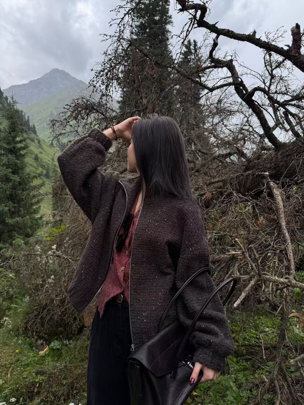 Women's Alpaca Wool Blend Jacket - Stand Collar, Zip Front, Relaxed Fit 8 i1755673604 4990 1