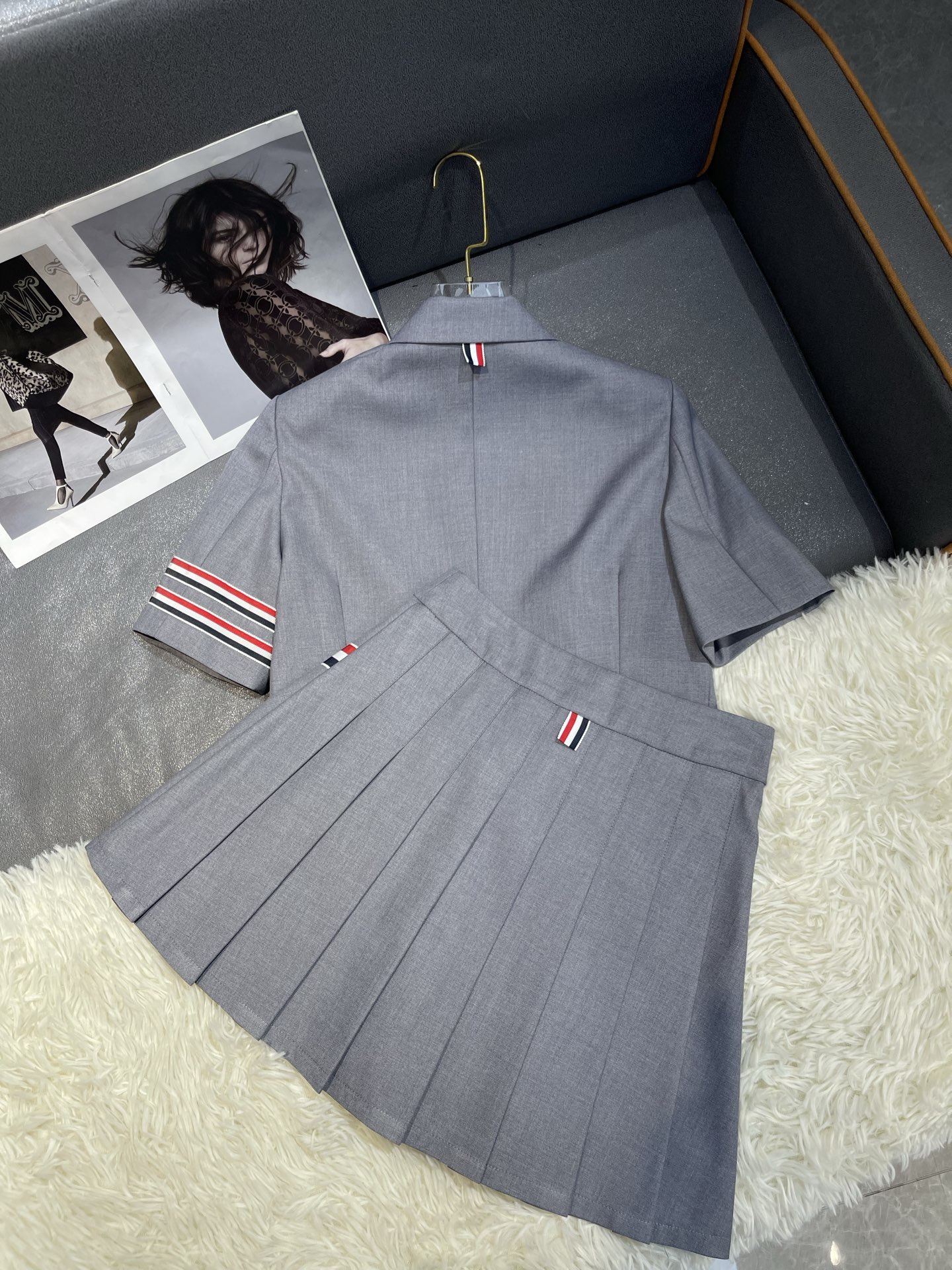 Thom Browne Style Blazer and Pleated Skirt Set with Striped Pattern 7 i1739529349634 8508 0 6