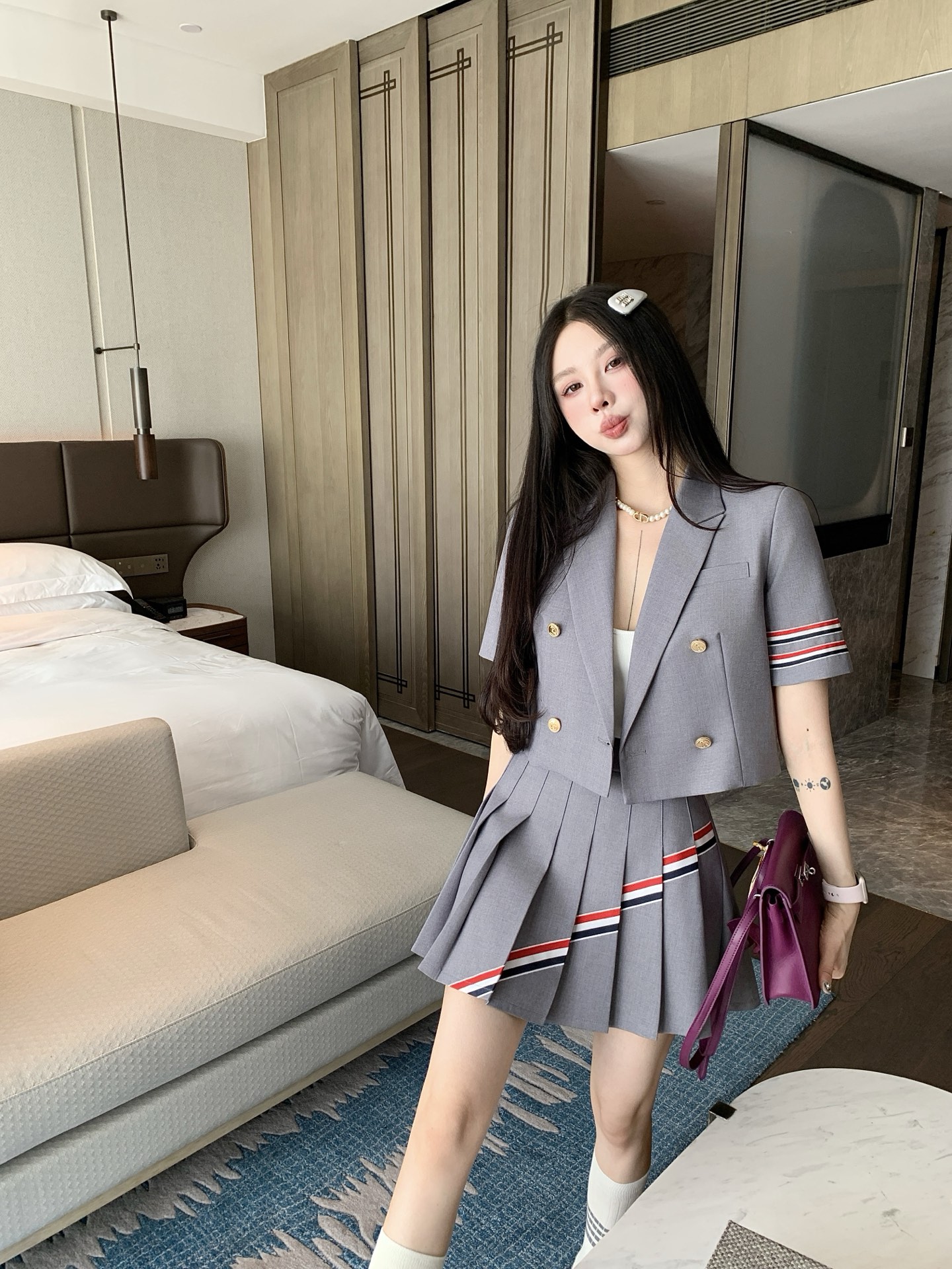 Thom Browne Style Blazer and Pleated Skirt Set with Striped Pattern 3 i1739529351778 5755 0 2