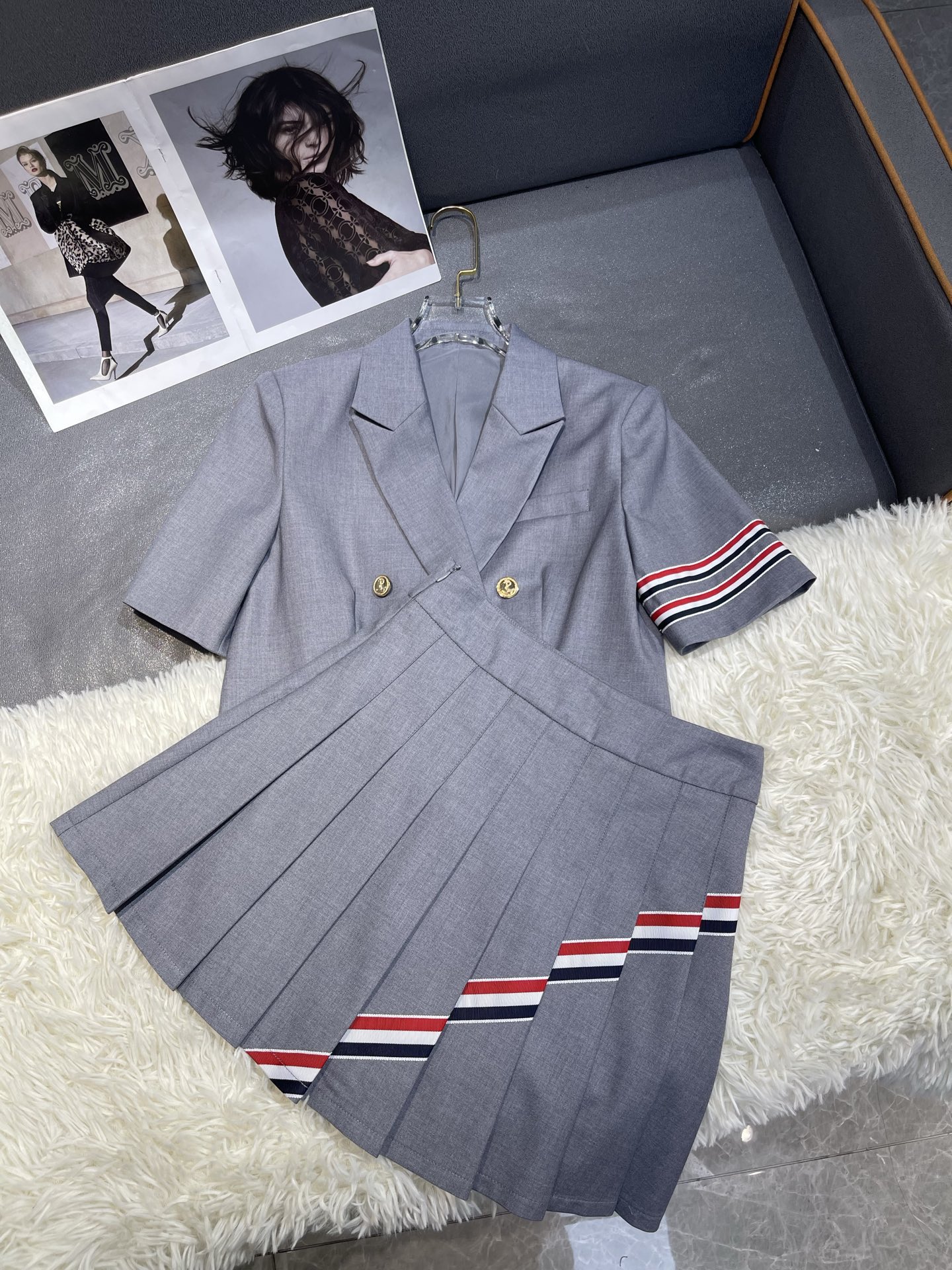 Thom Browne Style Blazer and Pleated Skirt Set with Striped Pattern 4 i1739529408833 3980 0 3