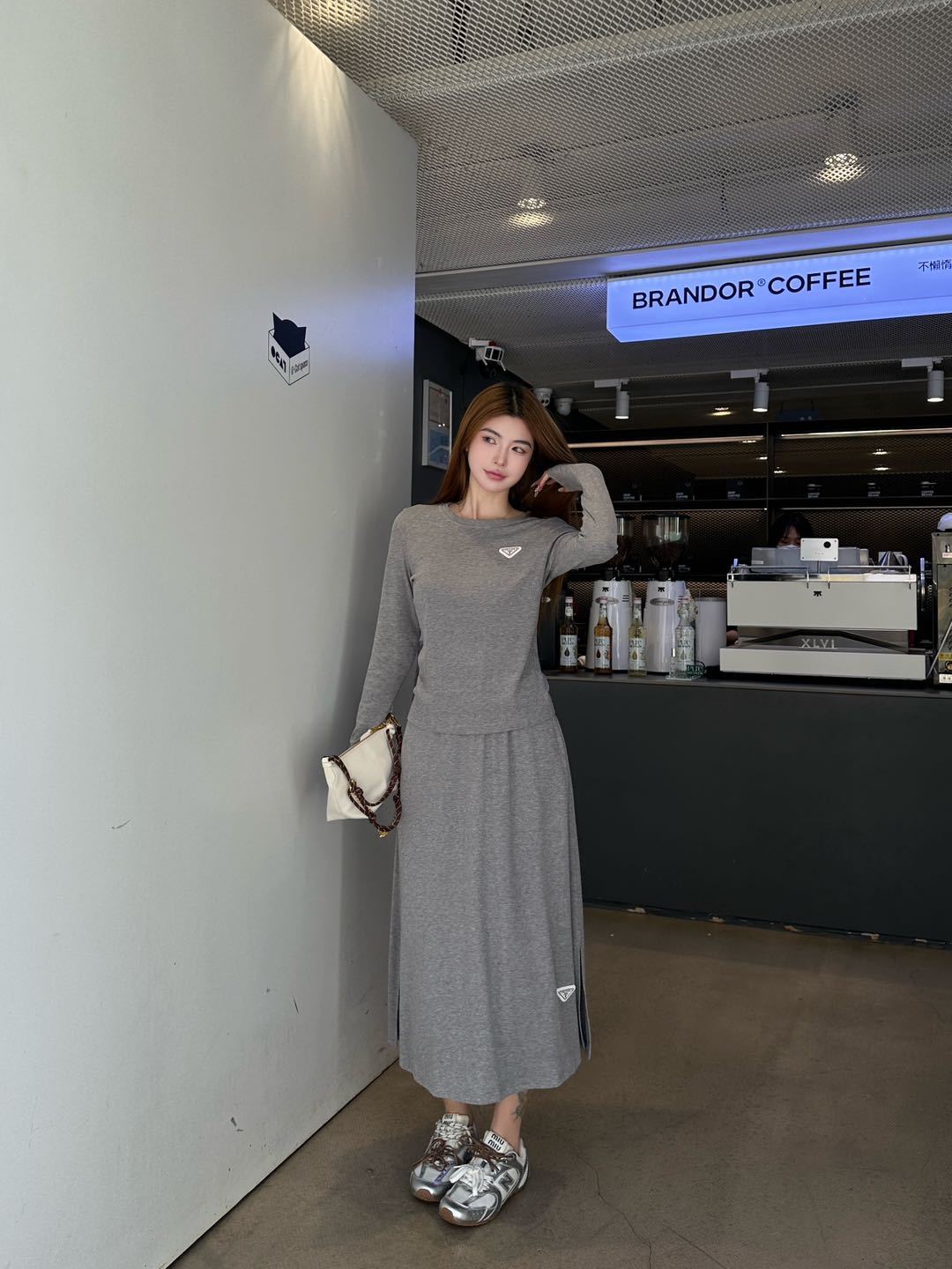 Prada 2025 Early Autumn Set - Long Sleeve Top & Midi Skirt