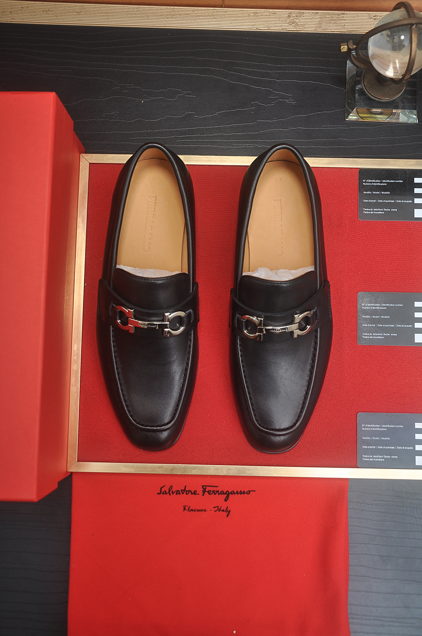 Ferragamo Men's Leather Loafers with Metal Buckle - Imported Quality