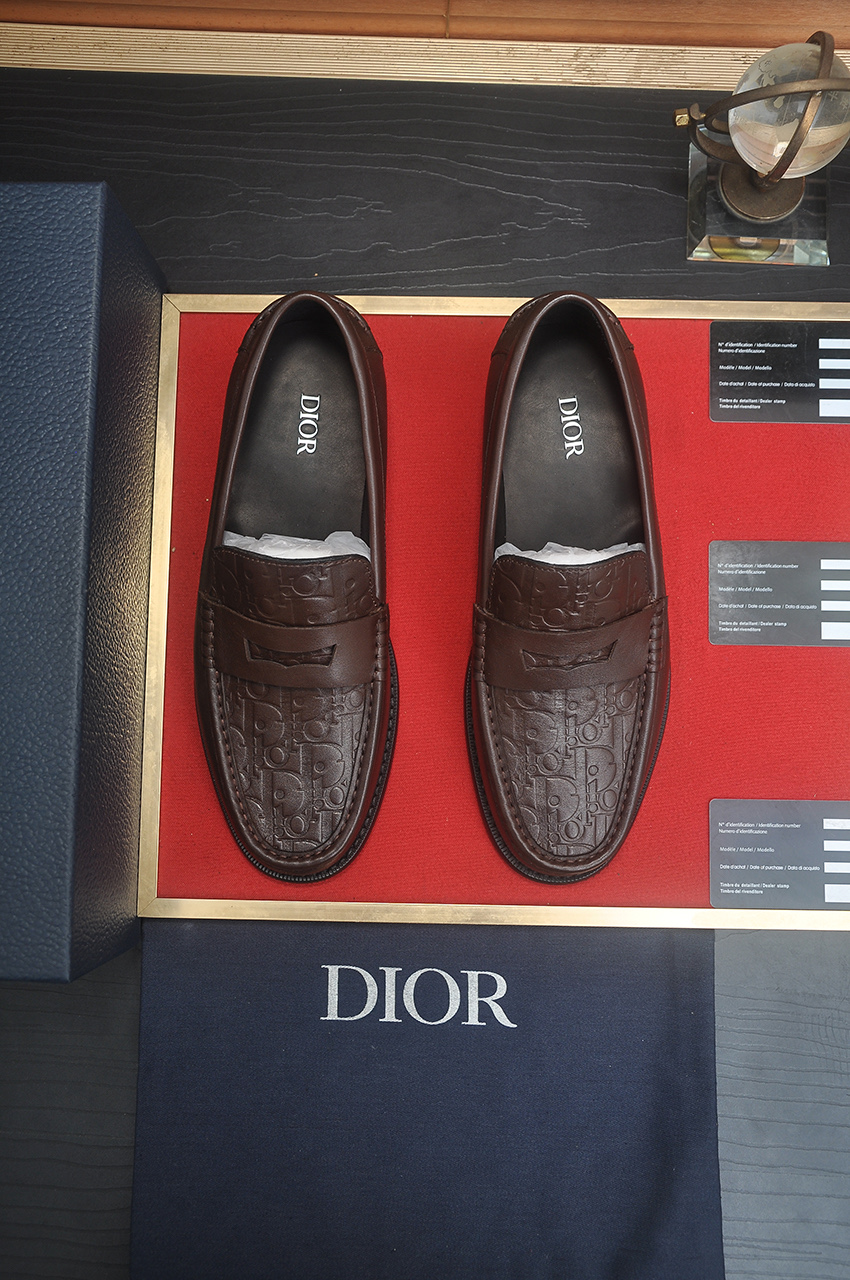 Dior Leather Loafers Brown Leather with Dior Oblique Motif - Sizes 38-44
