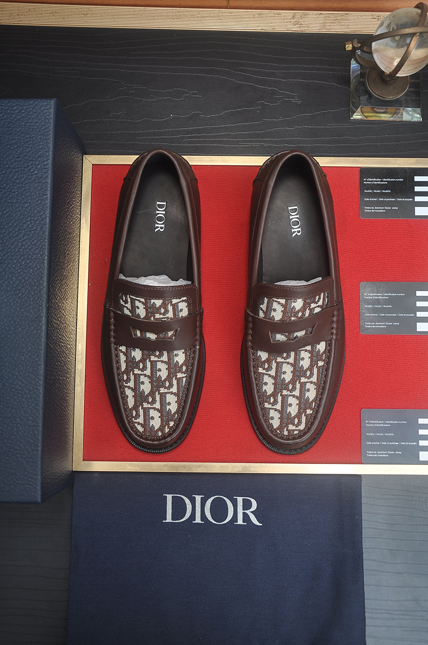 Dior Loafers in Brown Leather with Oblique Jacquard - Size 38-44