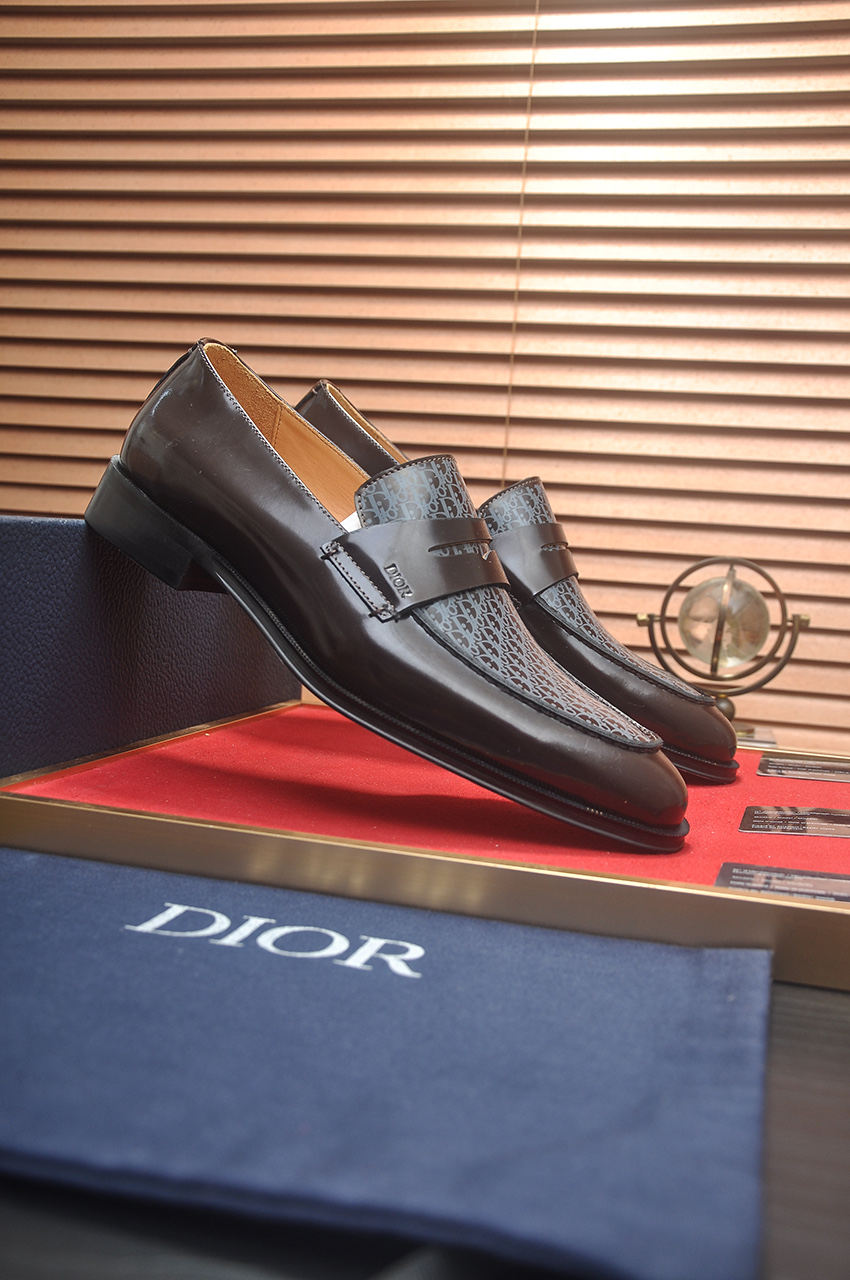 Dior Men's Loafers in Leather with Dior Oblique Motif - Brown 3 i1742234520296 8670 0 1