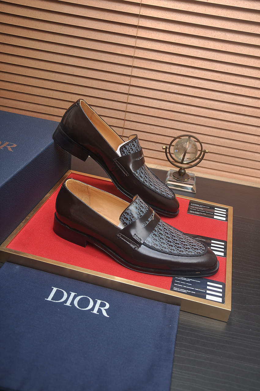 Dior Men's Loafers in Leather with Dior Oblique Motif - Brown 7 i1742234520329 8061 0 5