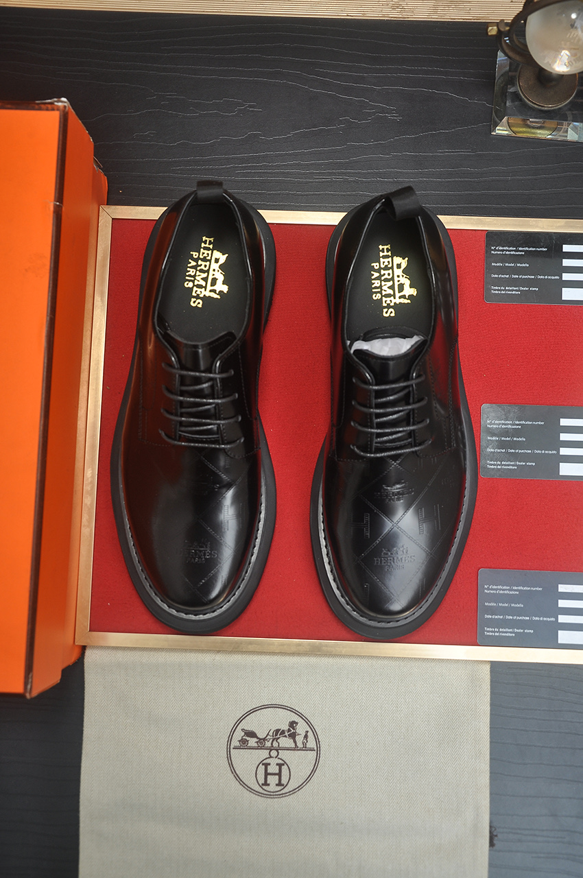 Hermes Men's Black Leather Lace-up Dress Shoes, Premium Quality, Size 38-45 2 i1742577583785 1110 0 0