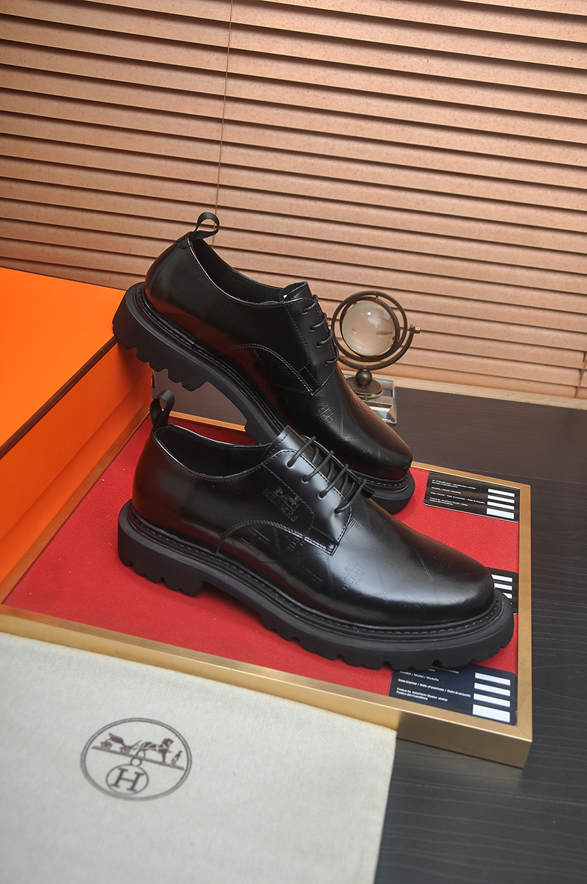 Hermes Men's Black Leather Lace-up Dress Shoes, Premium Quality, Size 38-45 7 i1742577583785 3643 0 5