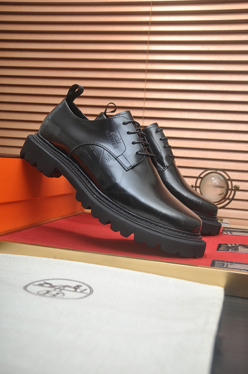 Hermes Men's Black Leather Lace-up Dress Shoes, Premium Quality, Size 38-45 3 i1742577583785 9712 0 1