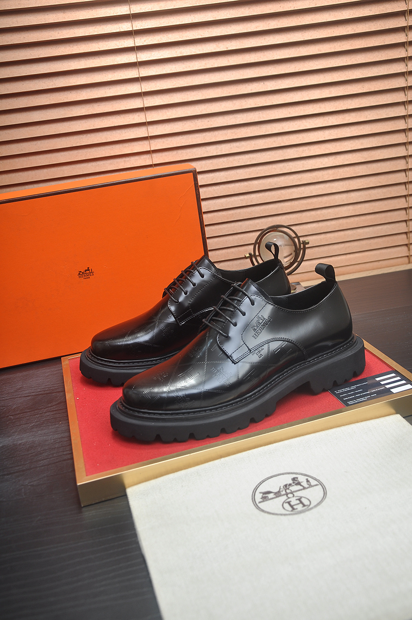 Hermes Men's Black Leather Lace-up Dress Shoes, Premium Quality, Size 38-45 4 i1742577584832 270 0 2
