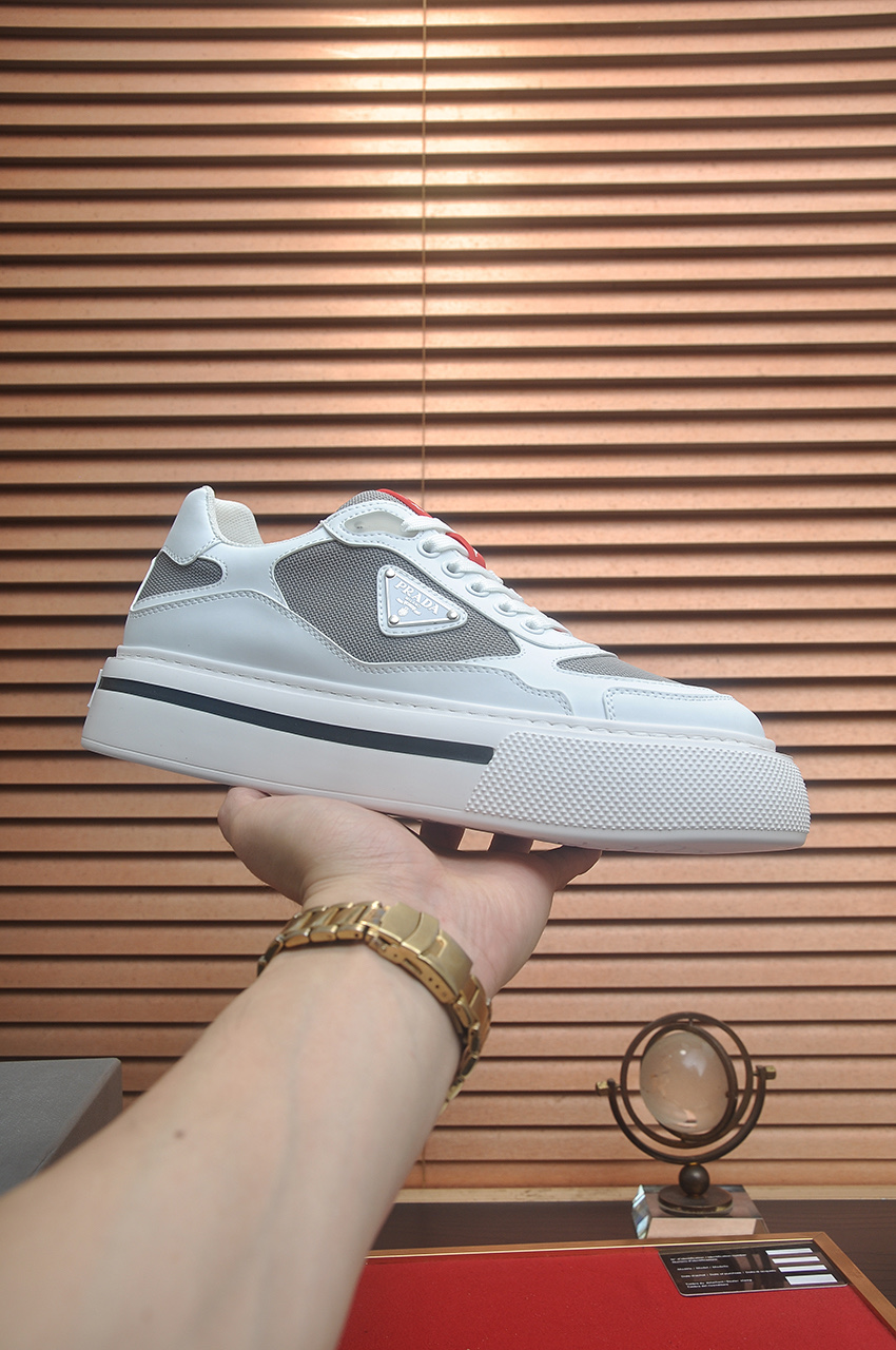 Prada Men's Leather & Mesh Sneakers, White, Sizes 38-44