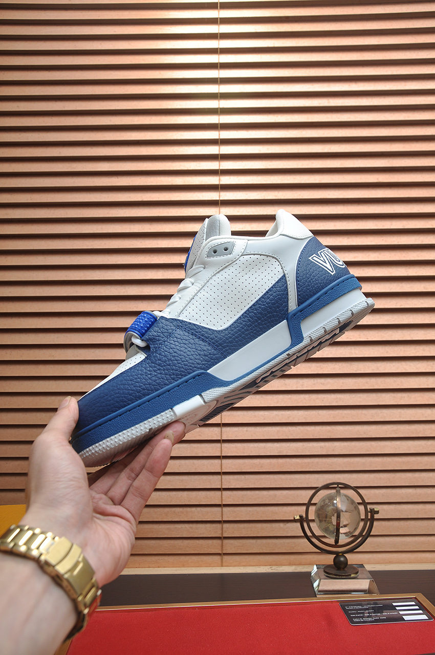 Louis Vuitton Trainer Maxi Sneakers White/Blue Leather, Monogram Accents 6 i1742578146012 3046 0 4