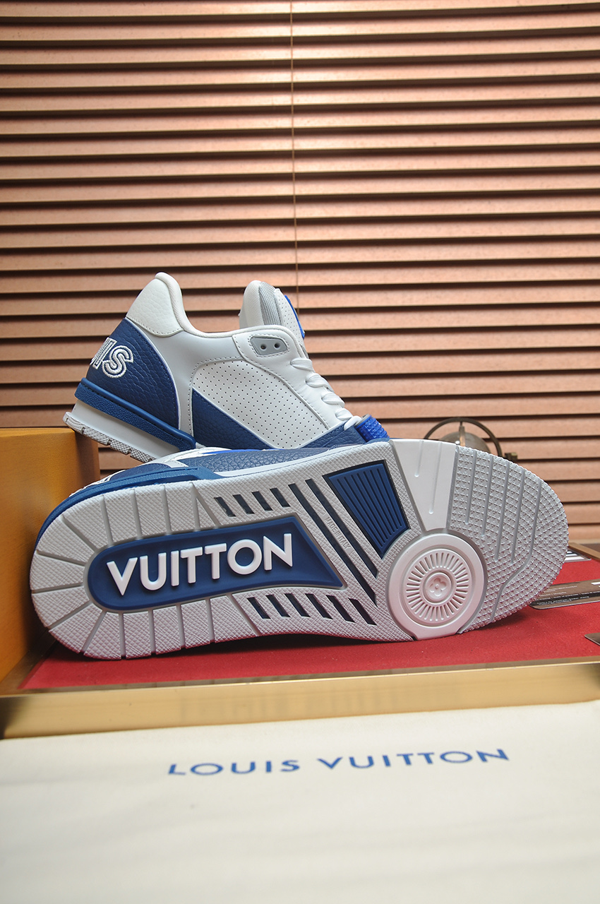 Louis Vuitton Trainer Maxi Sneakers White/Blue Leather, Monogram Accents 8 i1742578146020 9543 0 6