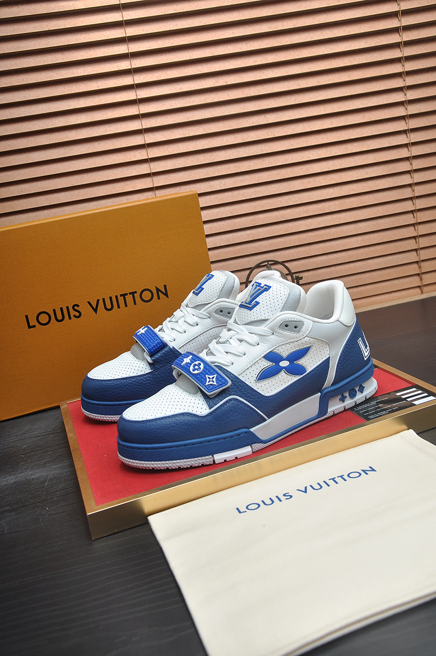 Louis Vuitton Trainer Maxi Sneakers White/Blue Leather, Monogram Accents 5 i1742578146037 4915 0 3