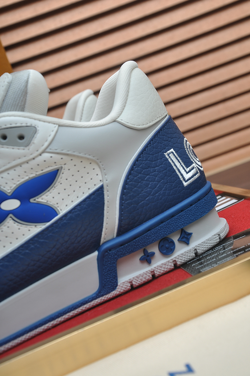 Louis Vuitton Trainer Maxi Sneakers White/Blue Leather, Monogram Accents 10 i1742578146403 7446 0 8
