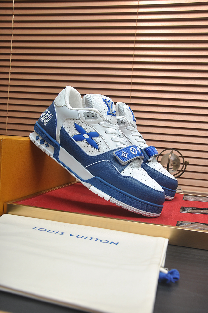 Louis Vuitton Trainer Maxi Sneakers White/Blue Leather, Monogram Accents 4 i1742578146422 7971 0 2