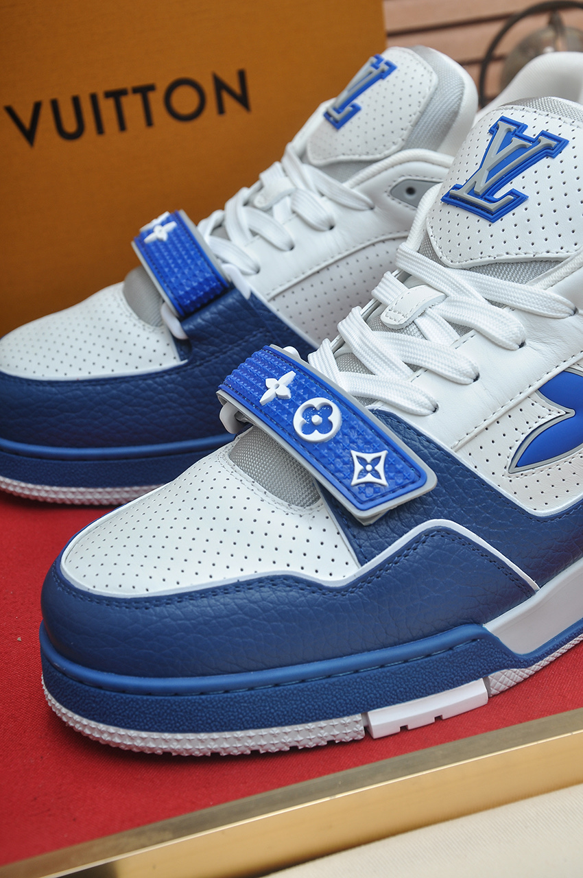 Louis Vuitton Trainer Maxi Sneakers White/Blue Leather, Monogram Accents 9 i1742578146441 4224 0 7