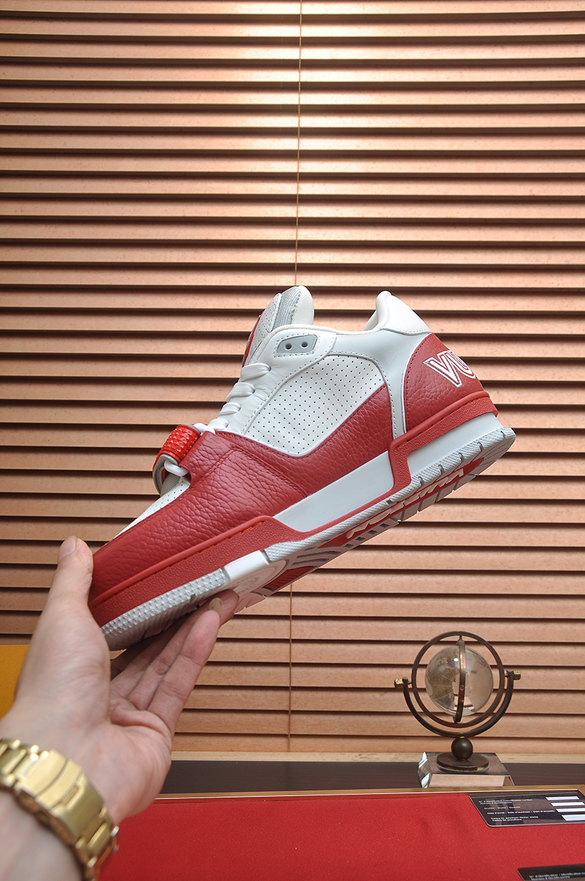 Louis Vuitton Trainer Maxi Sneakers Red and White Leather, Monogram Flowers 6 i1742578170037 7358 0 4