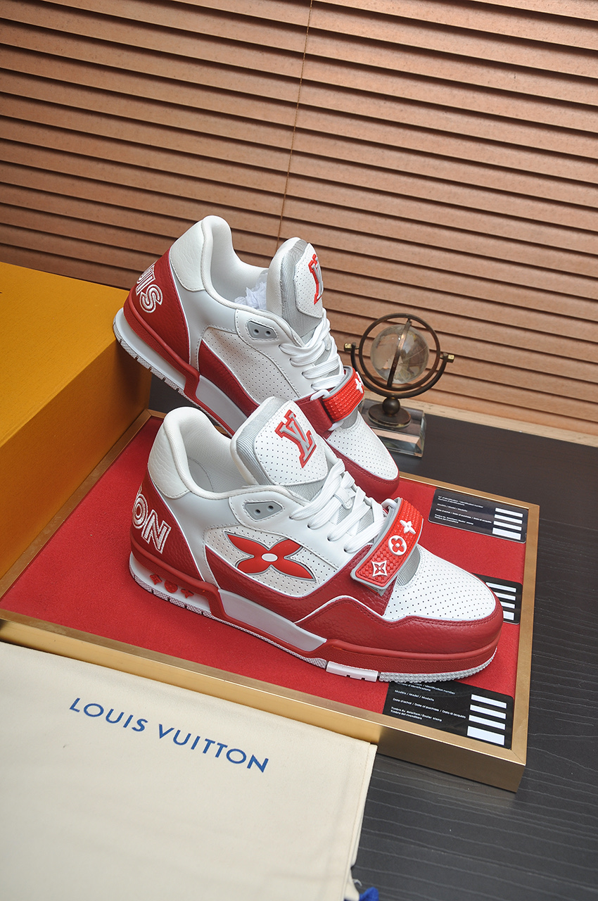 Louis Vuitton Trainer Maxi Sneakers Red and White Leather, Monogram Flowers 7 i1742578170042 2028 0 5
