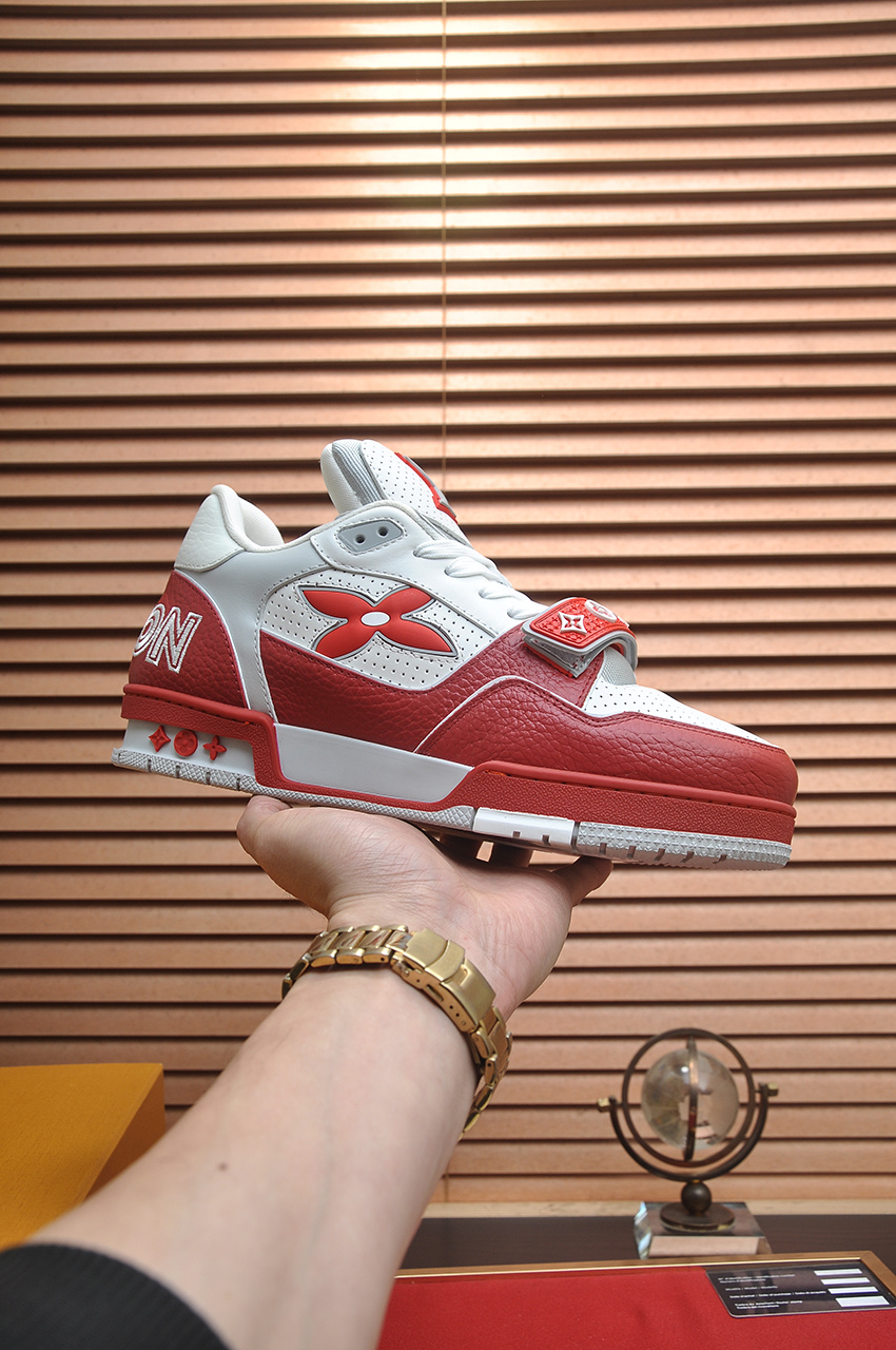 Louis Vuitton Trainer Maxi Sneakers Red and White Leather, Monogram Flowers 2 i1742578170053 5813 0 0