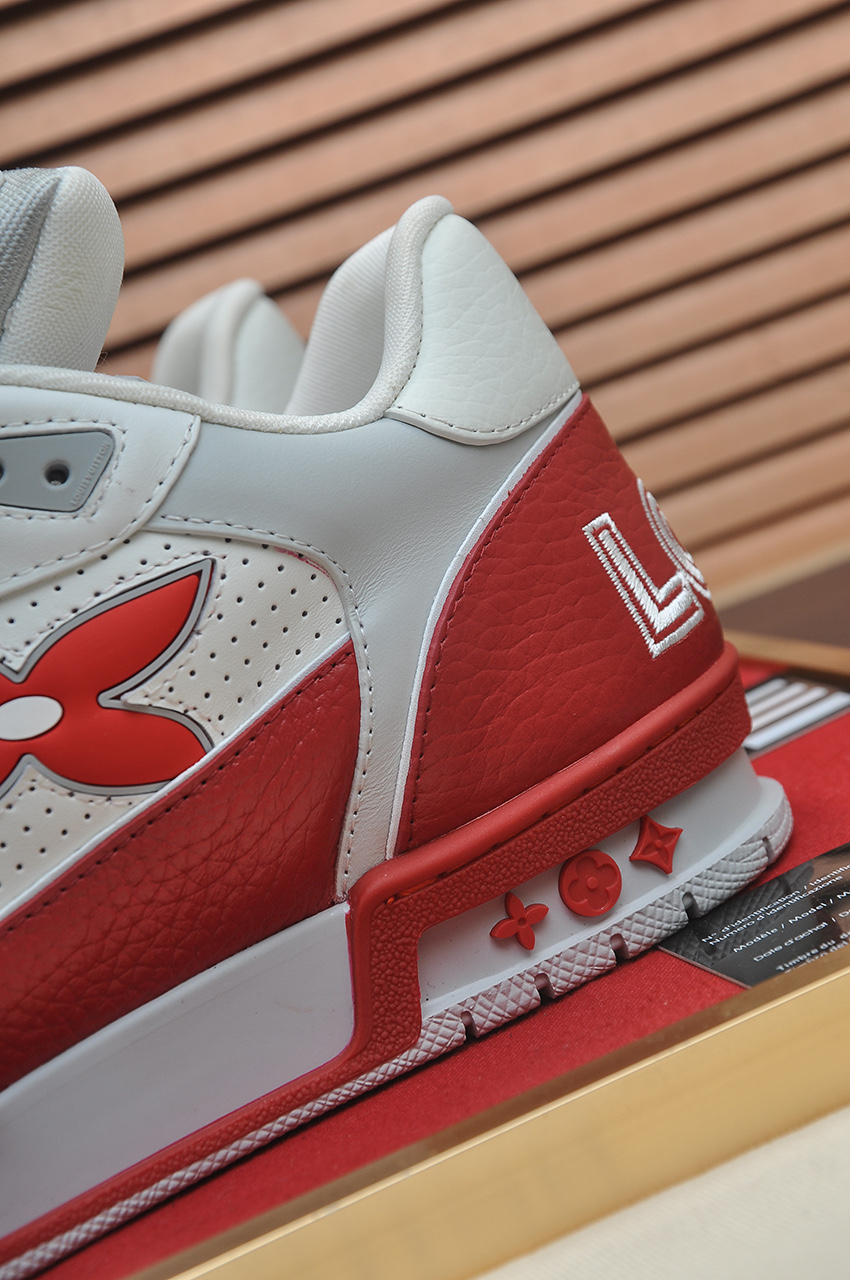 Louis Vuitton Trainer Maxi Sneakers Red and White Leather, Monogram Flowers 10 i1742578170513 4544 0 8