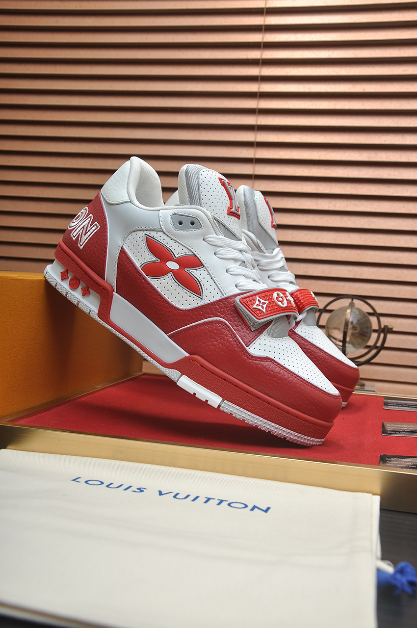 Louis Vuitton Trainer Maxi Sneakers Red and White Leather, Monogram Flowers 4 i1742578170523 8875 0 2