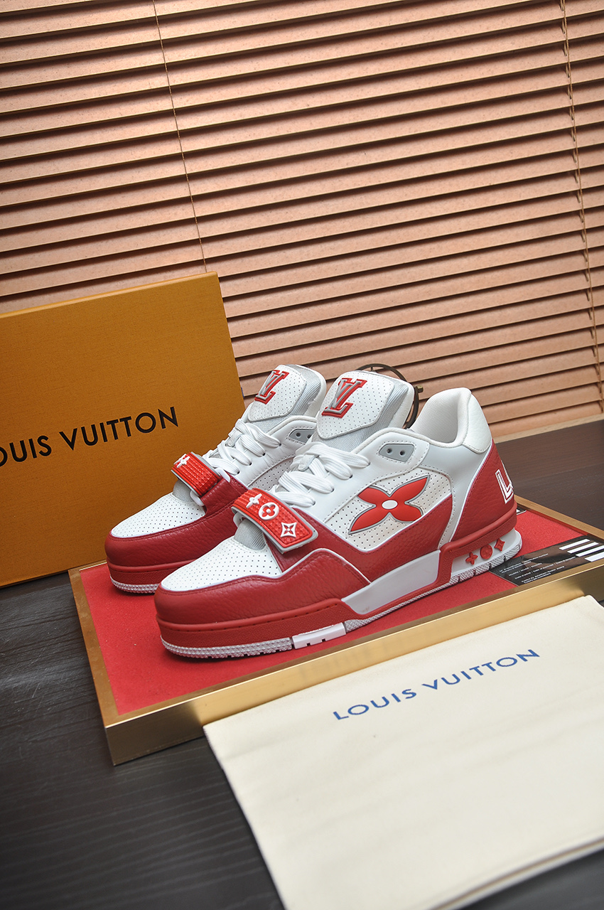 Louis Vuitton Trainer Maxi Sneakers Red and White Leather, Monogram Flowers 5 i1742578170558 1836 0 3