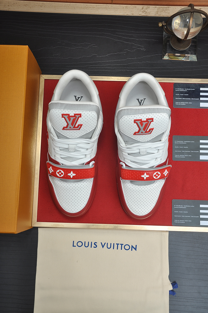 Louis Vuitton Trainer Maxi Sneakers Red and White Leather, Monogram Flowers 3 i1742578170561 511 0 1